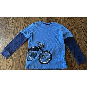 Hanna Andersson Boys Blue Motorcycle Size 8 130cm Faux Layered Long Sleeved Tee